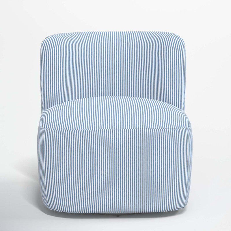 Fauteuil de chambre pivotant rembourré Mariza, Bleu rayé BCBG