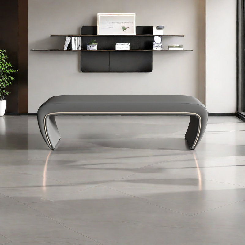 Banc rembourré en cuir Jacan, H 16,14 po x l 59,05 po x P 18,11 po
