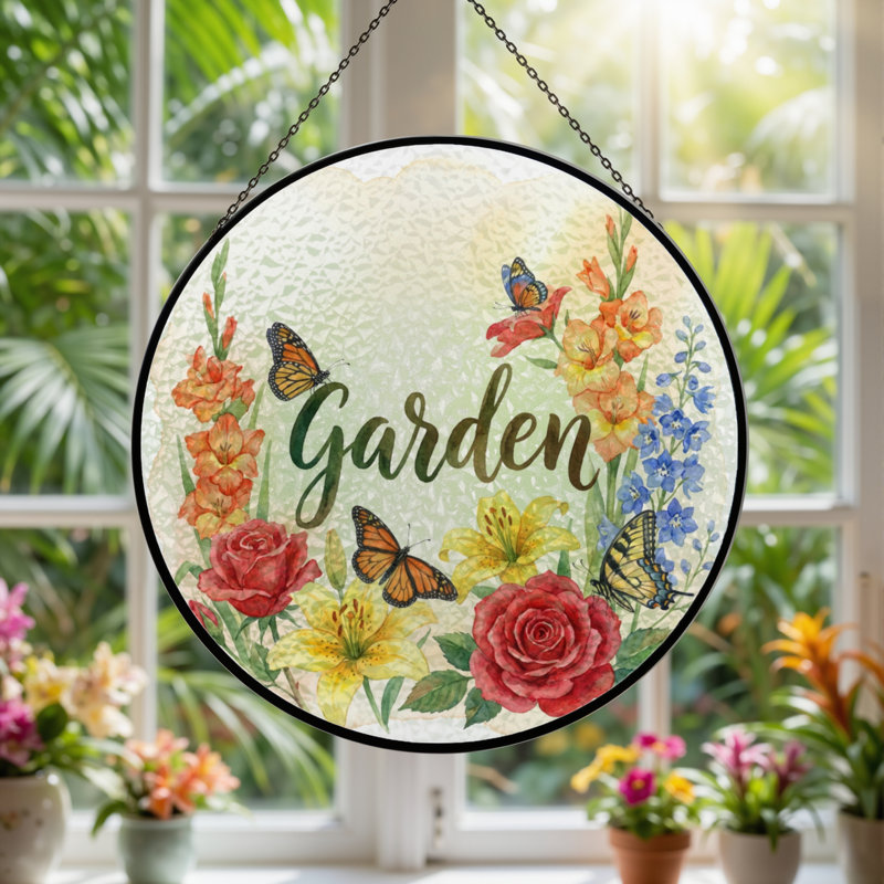 Vitrail de vitrail papillons 12 "H, H 12 po x l 12 po