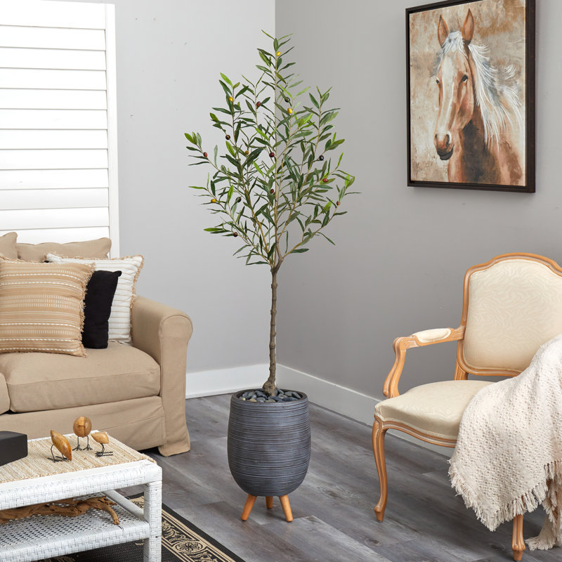 Olive artificielle en pot, H 70 po x l 21 po x P 21 po