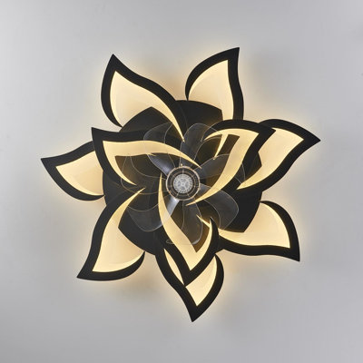 Modern Ceiling Fan With Lights Remote Control, 32" Black Ceiling Fan With Light, 6 Speeds 3 Light Color Low Profile Flush Mount Ceiling Fan For Kitchen Bedroom