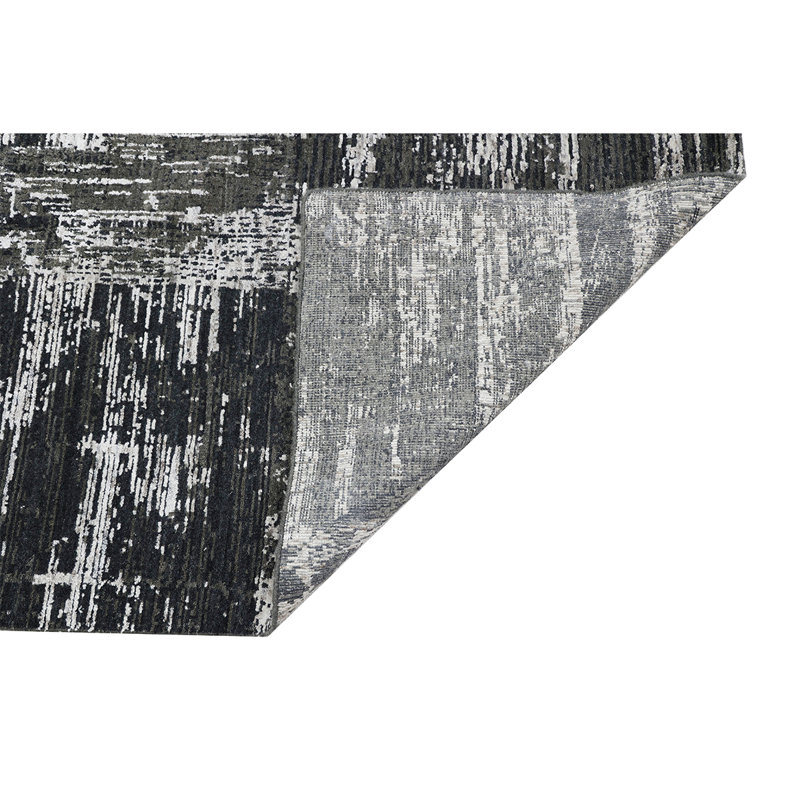 Tapis noir / blanc de haute qualité tissé à la main, Rectangle 6 pi x 9 pi