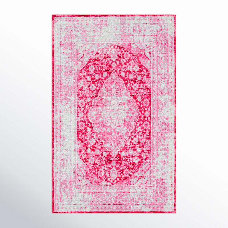 Tapis rose à médaillon oriental Lofland, Rectangle de 5 pi x 8 pi