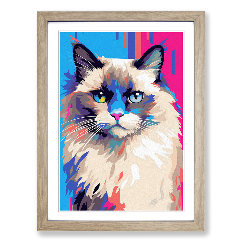 XYZ-FRM-V1223-5383 Ragdoll Cat Pop - Single Picture Frame Print on Wood, Oak, 34cm H x 25cm W x 2cm D
