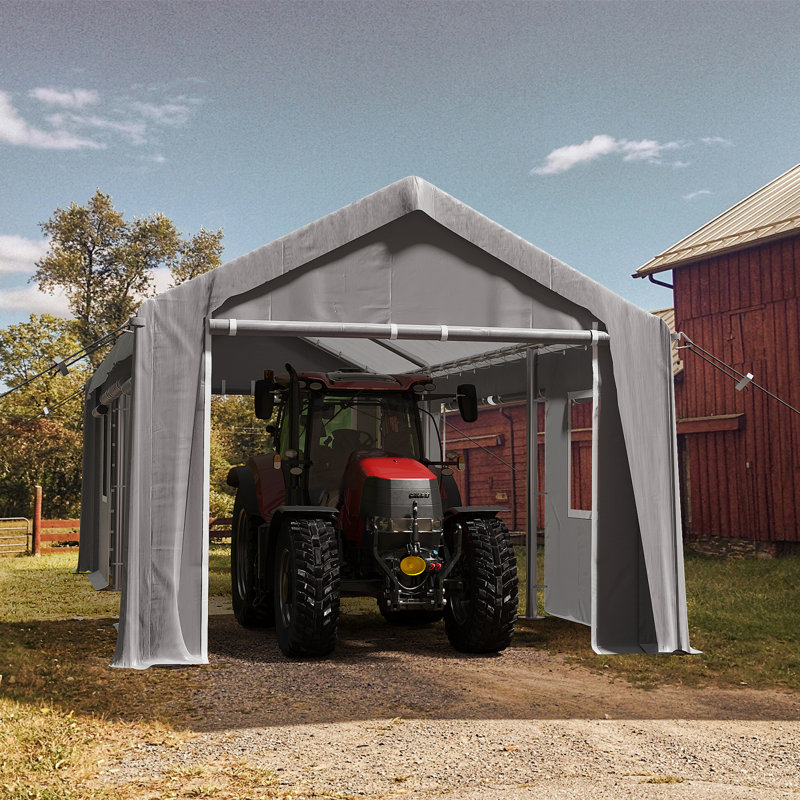 Heavy Duty Carport Portable Garage, Waterproof Carport Canopy For Car Truck Boat, White, 96" H x 120" W x 240" D