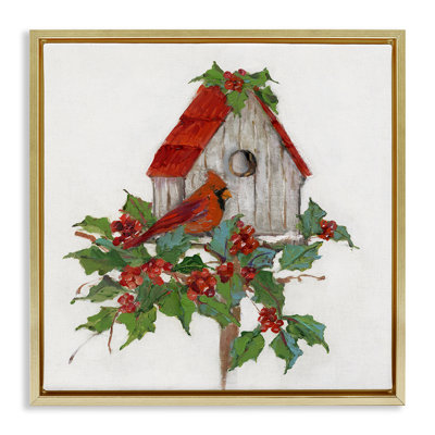«Winter Plants & Birdhouse», art de la giclée encadrée par Sally Swatland
