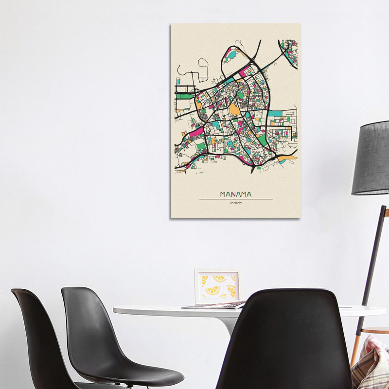 Manama, Bahrain Map by Ayse Deniz Akerman - Wrapped Canvas Print, 101.6 cm H x 66.04 cm W x 1.91 cm D