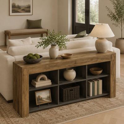 Table de canapé en bois, console de style rustique avec 6 cubes de rangement