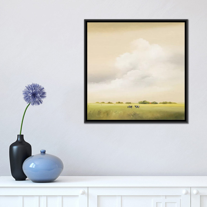 « vaches ii », impression sur toile, H 18 po x l 18 po x P 1,5 po, Toile avec cadre noir, Pas de tapis
