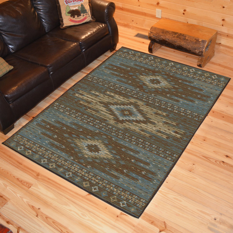 Tapis bleu / beige Bayville Southwestern, Rectangle 2 pi 3 po x 3 pi 3 po