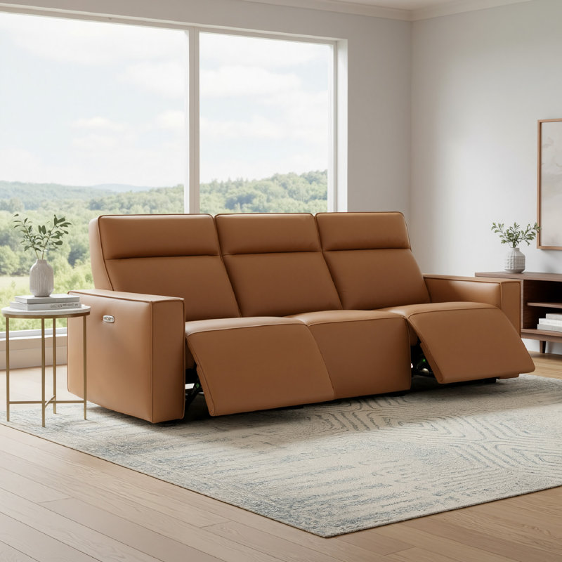 Canapé modulaire inclinable électrique en cuir véritable 3 pièces Phillipsburg