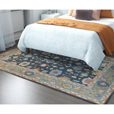 Akhira Floral Hand Tufted Wool/Cotton Area Rug in Light Blue/Rust Lark Manor Rug Size: Round 6