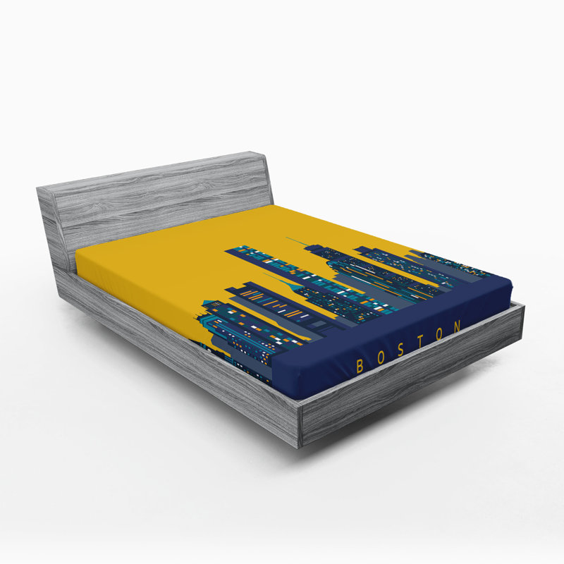 Ensemble de 2 drap-housse Ambesonne Boston jaune d'œuf coloré ciel terre jaune bleu foncé, Drap-housse de taille double