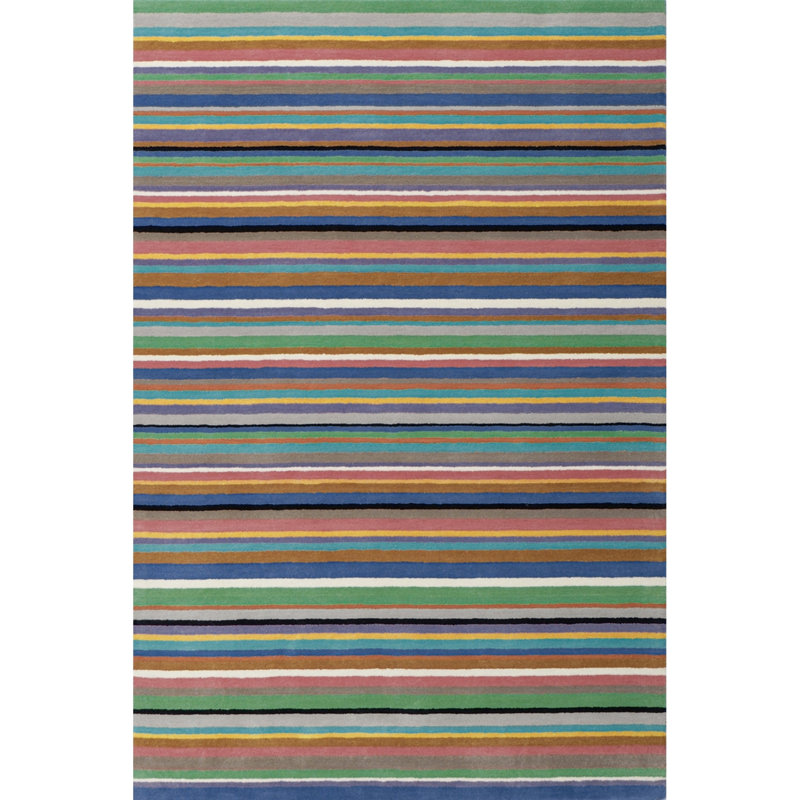 Colori Stripe Hand-Tufted New Zealand Wool Multicolor Area Rug, Rectangle 6' x 9'