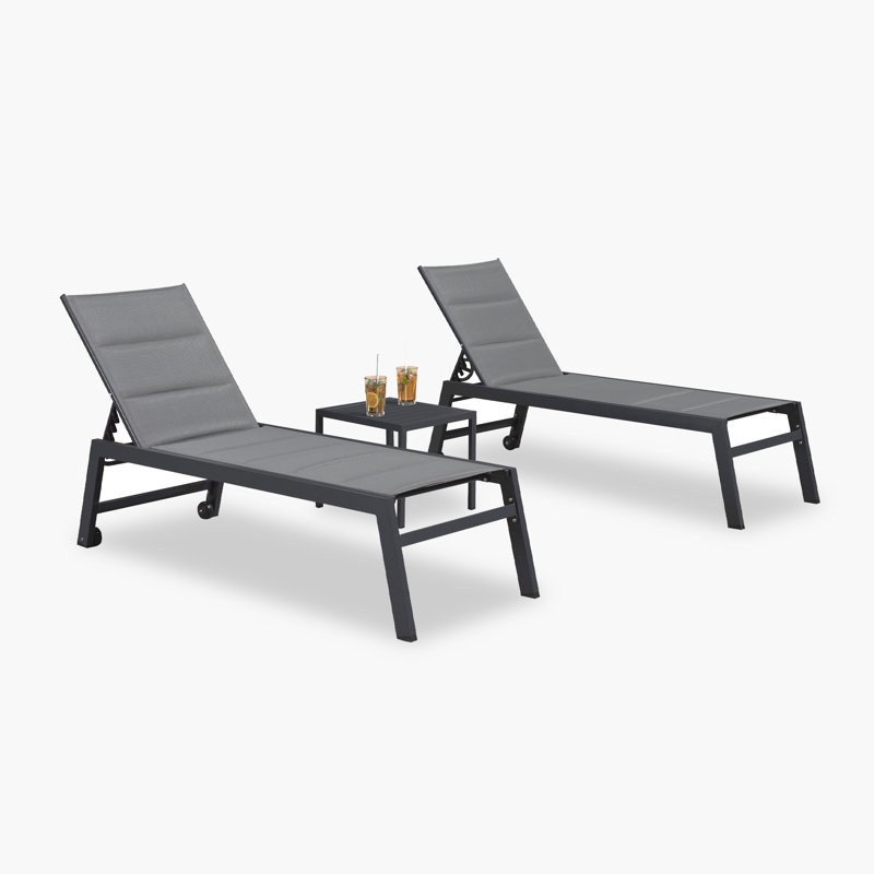 Ensemble de chaises longues inclinables 64,17 po Lanece, Gris
