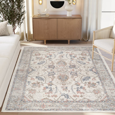 Tapis ivoire bleu traditionnel lavable Abani Rugs Tinina Collection VEN130A