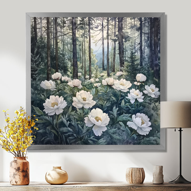 Glynys, pivoines dans la forêt alpine II - pivoines, art mural, Reproduction encadrée d'une seule photo, Argent argent