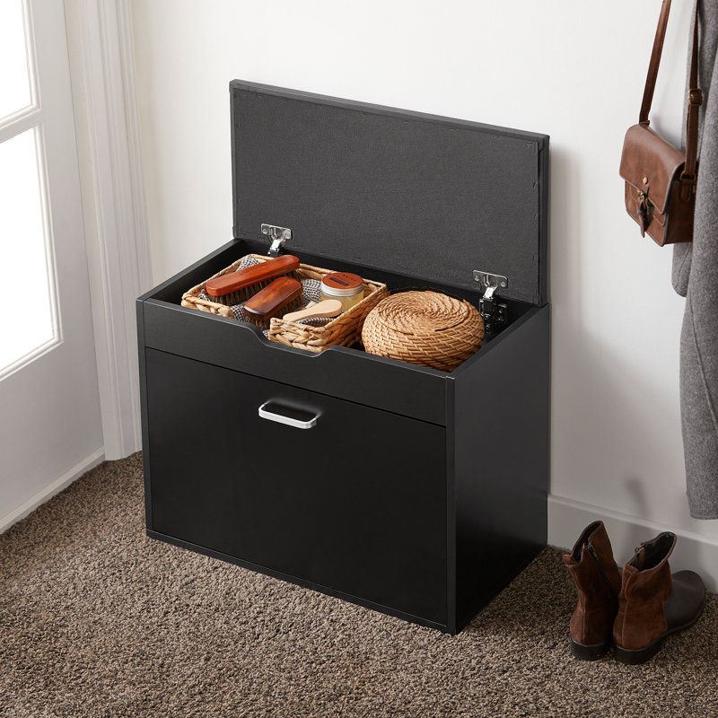 Helmy Faux Leather Upholstered Storage Bench, Black