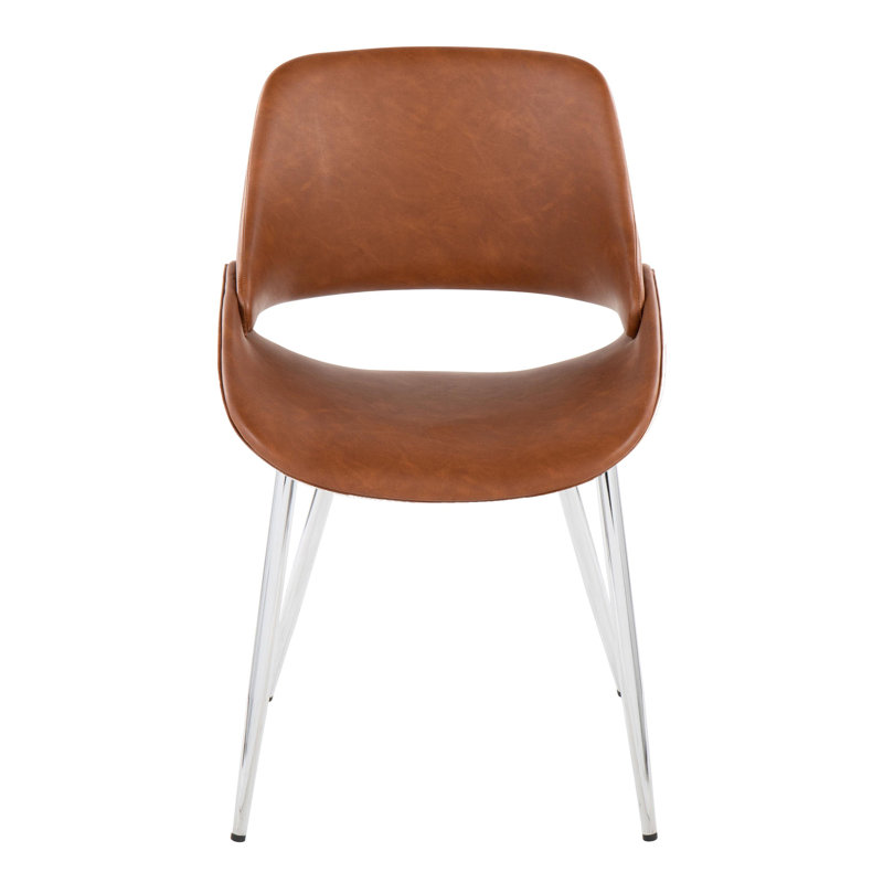 Najrin Faux Leather Upholstered Side Chair, Camel, Chrome