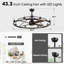 Vaczon 43.3" Wagon Wheel Fandelier Ceiling Fan with 8-Light and Remote Control, Chandelier Fan For Patio Foyer Living Room Bedroom Dining Room