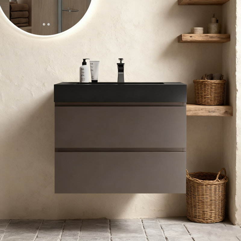 White Floating Vanity - Wall-mounted, 1-piece Sink (no Drain/faucet), Pre-assembled