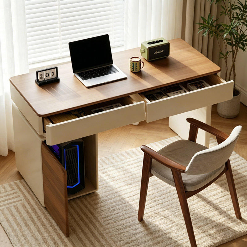 Bureau moderne moderne en bois massif avec 2 tiroirs