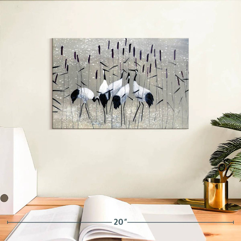 Crane Birds In The Reeds, 8" H x 12" W