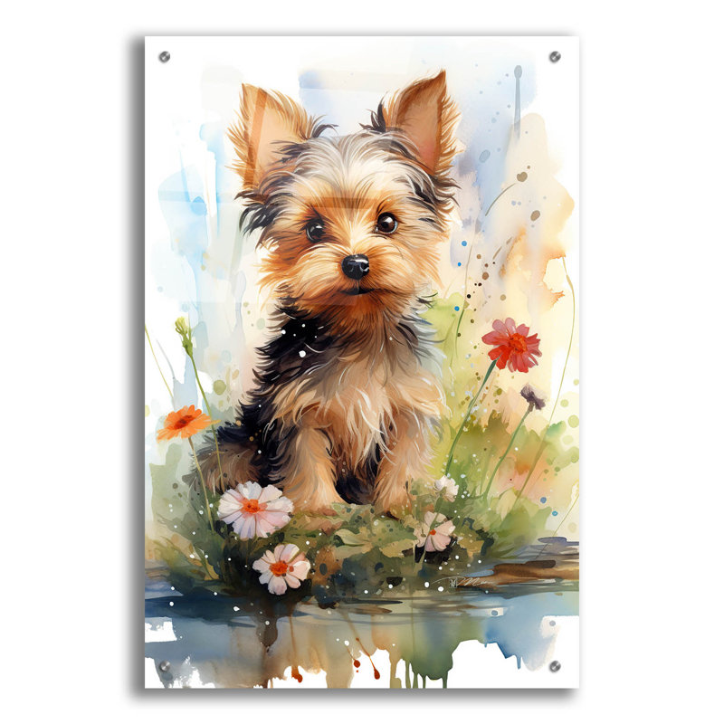 «Happy Puppy 1» par Momart, art mural en verre acrylique, H 36 po x l 24 po x P 0,2 po