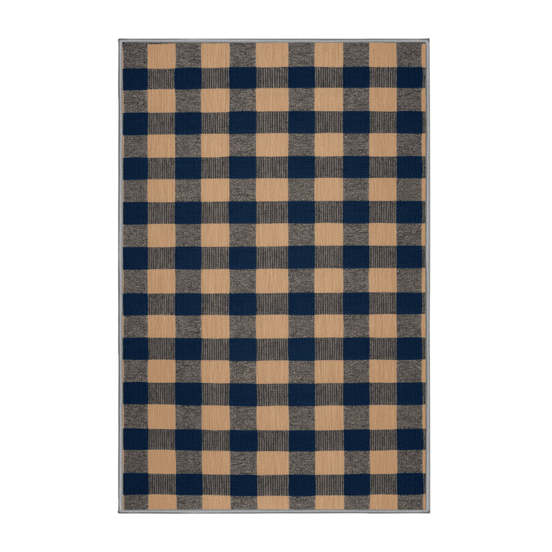 Machine Washable Checkered Grey Area Rug, Rectangle 5' x 8'