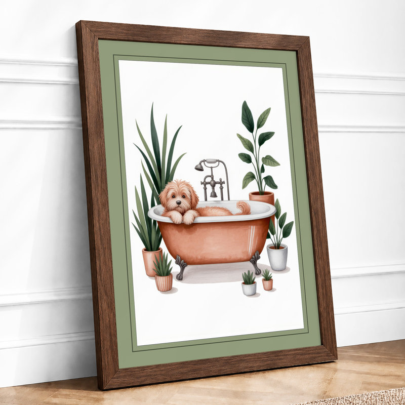 Dog's Bath Time Boho - Framed Print, Walnut, A1 - 84.1 x 59.4 cm