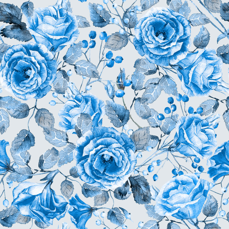 Seamless Pattern Of Watercolour Blue Roses by Innakote - Wrapped Canvas Painting, 122cm H x 122cm W x 3.8cm D