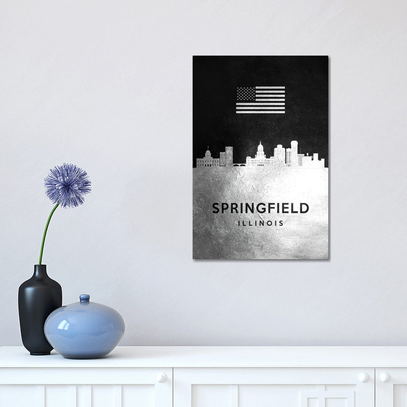 Springfield Illinois Silver Skyline 1 Piece Wrapped Canvas Painting, 30.48 cm H x 45.72 cm W x 1.91 cm D