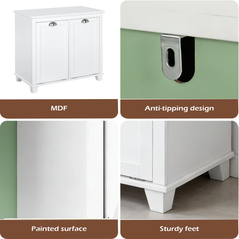 Home Floor Cabinet,Tilt Out Laundry Hamper Cabinet,Sleek Storage Cabinet, White