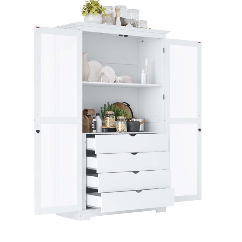 Armoire de rangement de cuisine autoportante, Blanc