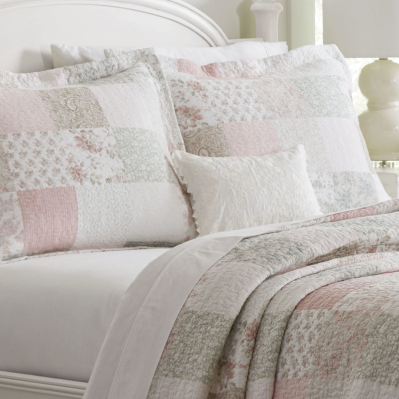 Ensemble de courtepointe réversible en coton Laura Ashley Celina, Grand lit, Rose clair