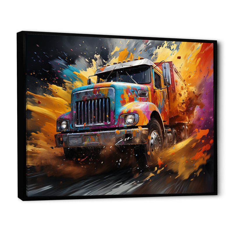 «Expressionist Monster Truck Fury III» sur toile, H 34 po x l 44 po x P 1,5 po, Cadre flottant noir