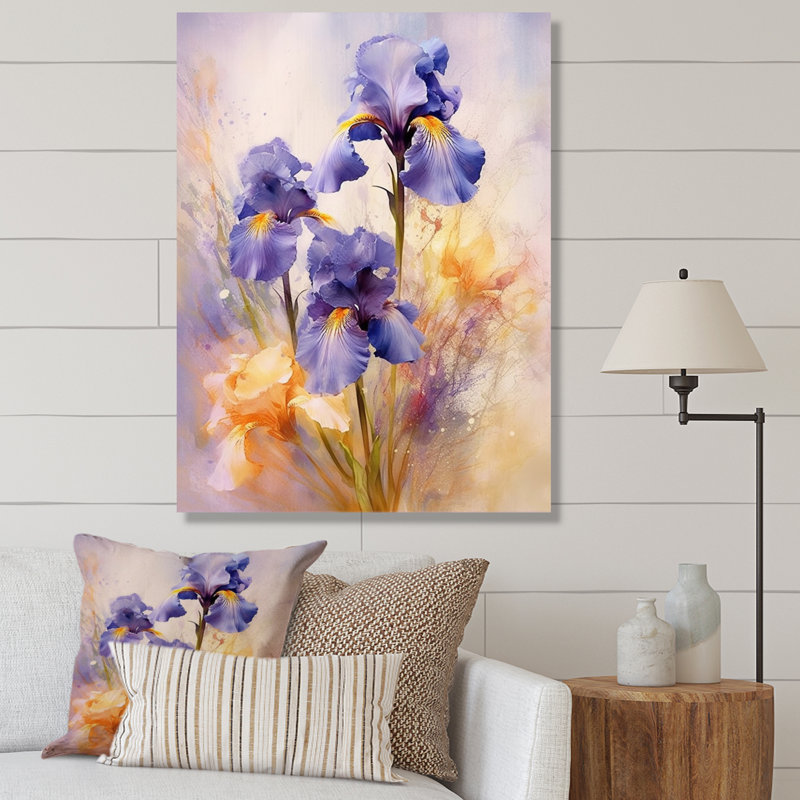 «Mauve jaune et iris», impressions sur toile, H 32 po x l 24 po x P 1 po, Toile tendue