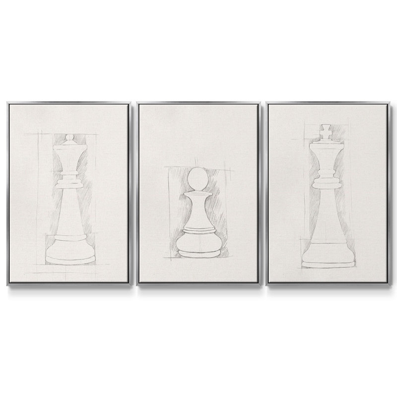 Jeu d'échecs, croquis 3 pièces, H 36 po x l 72 po, Argent