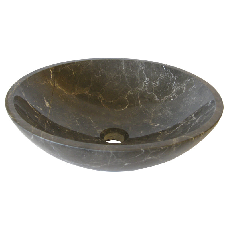 Novatto 17'' Black Marble Circular Bathroom Sink, Brushed Nickel