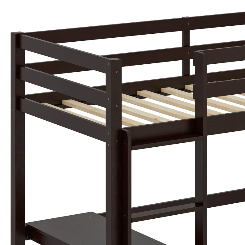 Lit mezzanine simple peu encombrant avec bureau intégré et barrière de sécurité