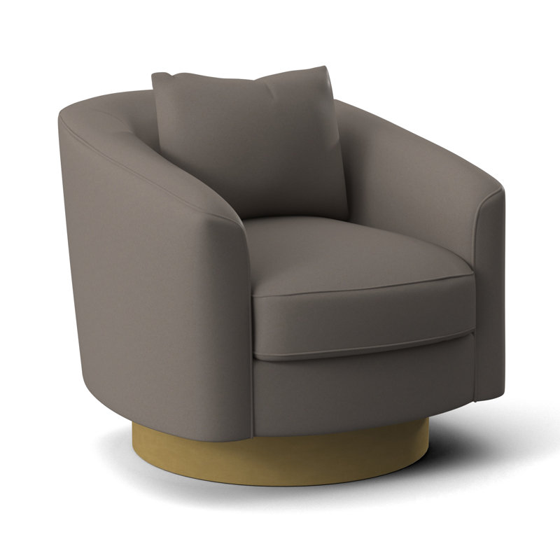 Camino 32'' Wide Genuine Leather Top Grain Leather Swivel Barrel Chair, Light Grey Leather 202-010, Antique Gold