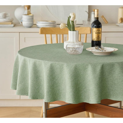 70 inch Round Faux Linen Round Table Cloth,Waterproof Anti-Scratch Texture Tablecloth Cover for Dining
