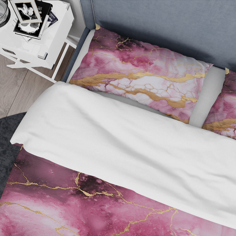 Ensemble de housse de couette en marbre rose et doré Essence III - Abstract, Housse de couette pour très grand lit et 2 très 