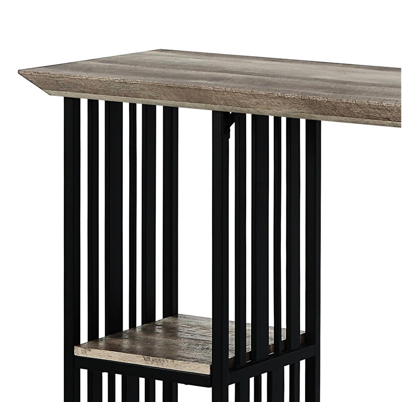 Table rectangulaire à hauteur de comptoir avec base en métal - 2 tablettes, chêne, tablettes noir industriel Sandy