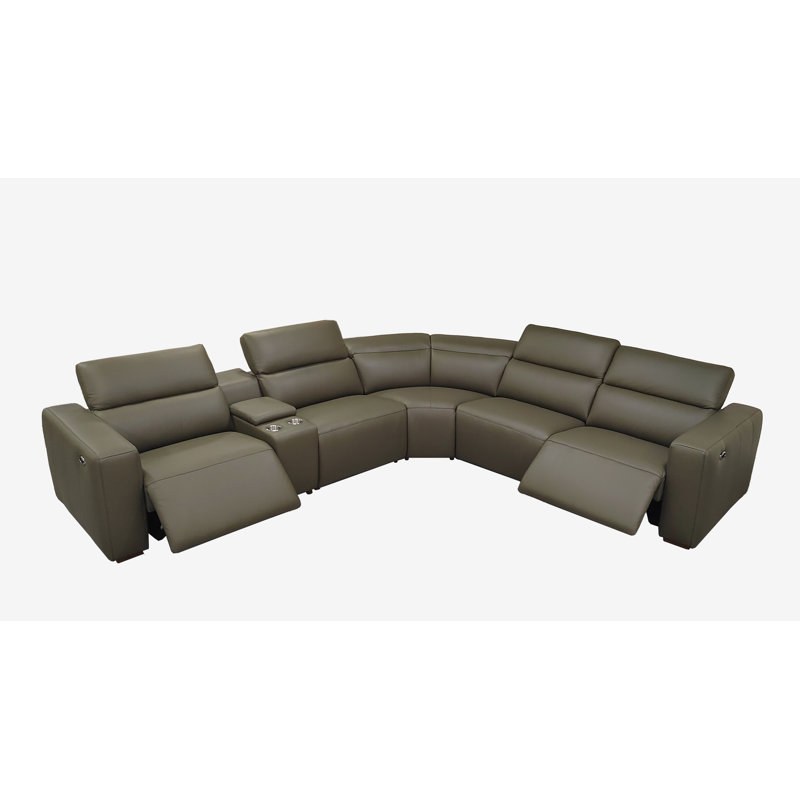 Ashenvale Top Grain Leather Reclining Modular Sectional, Olive