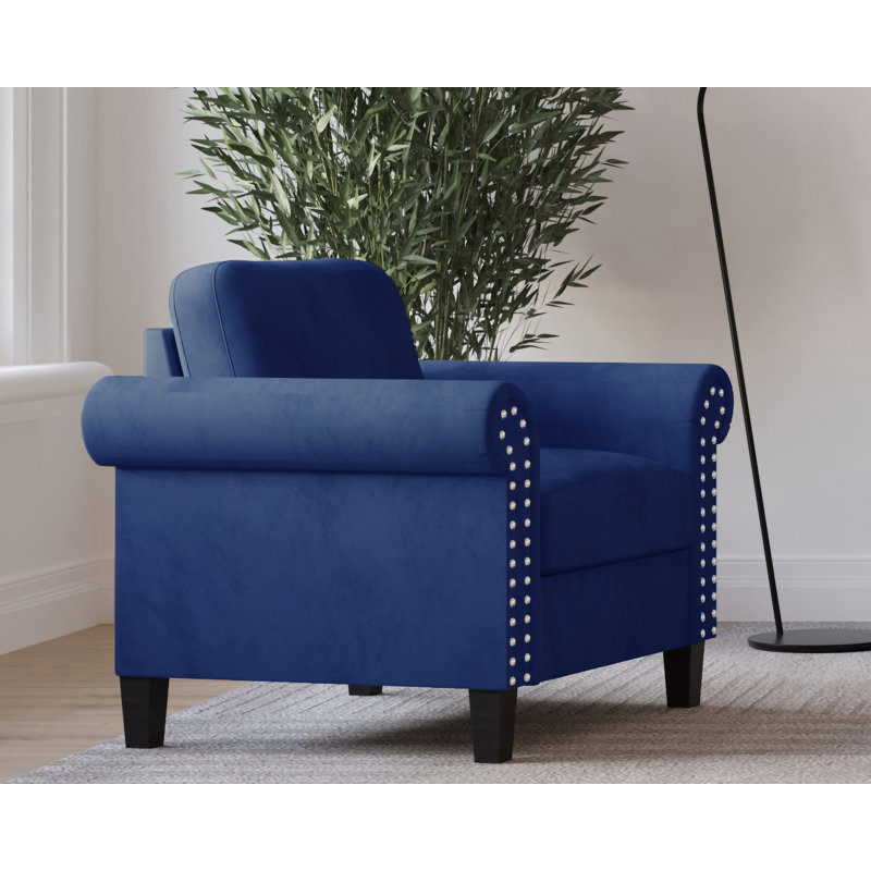 Fauteuil en velours l 35,88 po Shila, Velours bleu