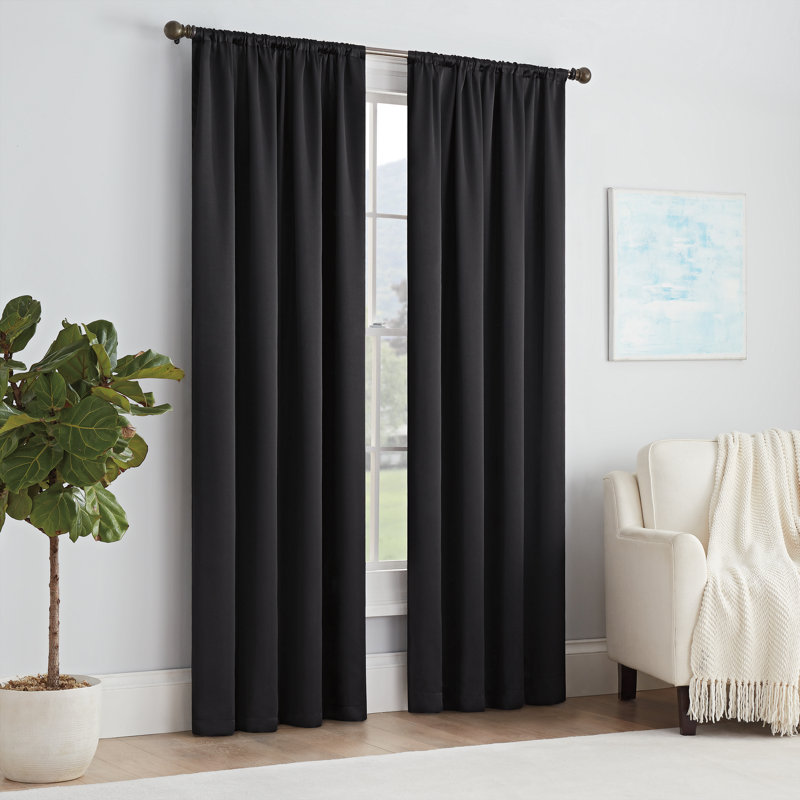 Eclipse Solid Thermapanel Room Darkening Rod Pocket Curtain, Window Curtain for Bedroom and Living Room, (1 Panel), 54 in Wide x 84 in Long, Black