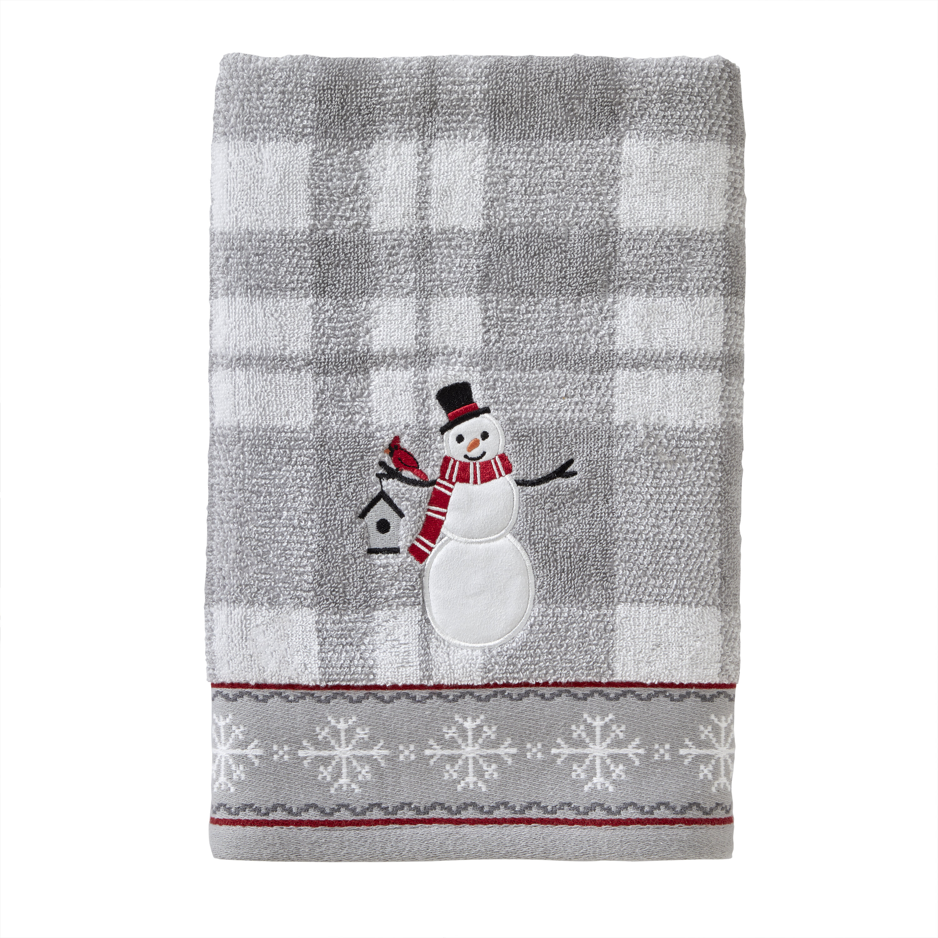 Buffalo Check Snowman Christmas Embroidered Bath Towel Cabin