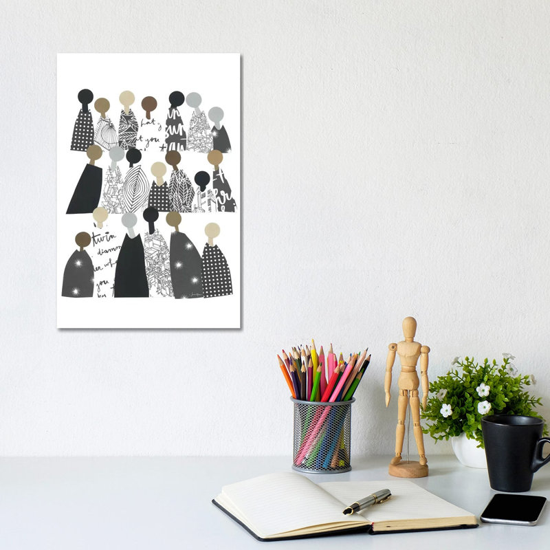 Group Of People Of Color In Black & White by LouLouArtStudio - Wrapped Canvas Painting, 20.32 cm H x 30.48 cm W