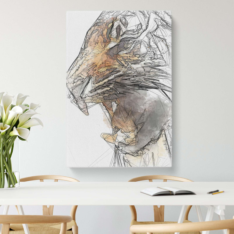 The Fierce Tiger in Abstract - Wrapped Canvas Drawing - Wrapped Canvas, 76cm H x 50cm W x 3cm D